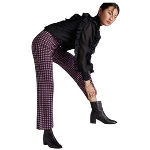 Anthropologie Porridge Flared Ponte Pants Plaid Size S Purple Black